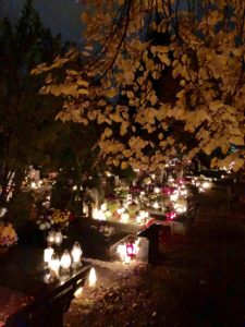 Grabiszyński Cemetery on All Saints Day. The cemetery is primarily for military persons and was extremely busy on this holiday night.