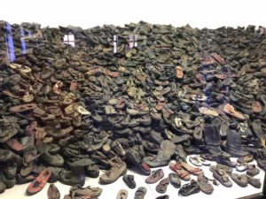 A pile of shoes previously owned by prisoners of Auschwitz that was kept by the Nazis.