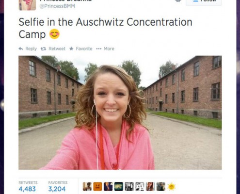 "Breanna Mitchell's selfie from the Auschwitz Concentration Camp which led her to be attacked by many on social media" Source: The Huffington Post