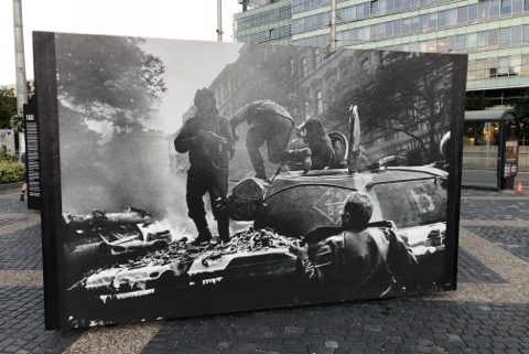 One of the enlarged pictures of the Prague Spring in front of the Presidential (Bratislava, Slovakia)