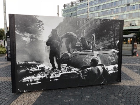One of the enlarged pictures of the Prague Spring in front of the Presidential (Bratislava, Slovakia)