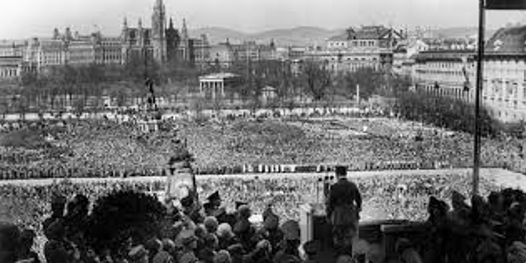 This is a photo of Hitler giving a speech in Vienna at the Imperial Palace. His trip was contested by Austrian citizens but when he arrived and gave his speech he was greeted with his warmest welcome in any other country Germany had annexed