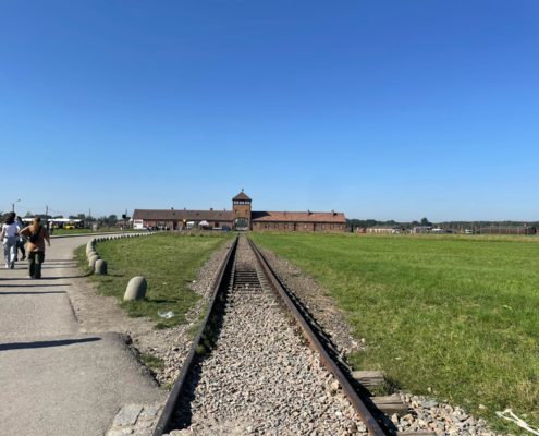 The front of Auschwitz-Birkenau, with the train track. Photo by Kennedy Snyder.