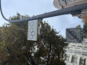 Anti-Semitic signs in Berlin are temporarily removed during the 1936 Olympic Games. Photo by Charlotte Goodman.